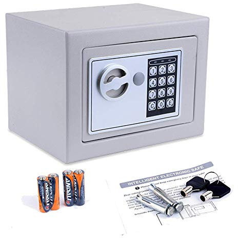 Himimi Digitaler elektronischer Safe mit kleiner Wandverankerung für Zuhause und Büro, Schranksafe mit Tastatur für Geld, Schmuck, Bargeld, Pistole Silbergrau