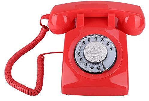 Retro Wählscheibe Telefon, Vintage Antik Festnetztelefon Schreibtisch schnurgebundene Telefone für Home Office Hotel(rot)