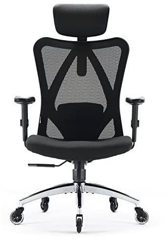 SIHOO Ergonomischer Schreibtischstuhl, Drehstuhl hat Verstellbarer Lordosenstütze, Kopfstütze und Armlehne, Höhenverstellung und Wippfunktion, Rückenschonend, Bürostuhl bis 150kg/330LB Belastbar