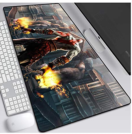 God of War - Alfombrilla de ratón Anime de 800x300 mm, Alfombrillas para Mouse con Teclado, Alfombrilla de ratón para Juegos Profesional XXL Grande con Base de Goma de 3 mm de Grosor, para PC, E