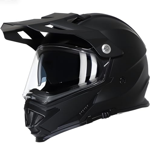 TRIANGLE Motorcycle Modular Full Face Helmet Off-Road Sport ATV Motocross Dirt Bike Dual Visor [DOT Approved ] (Medium, Matte Black)
