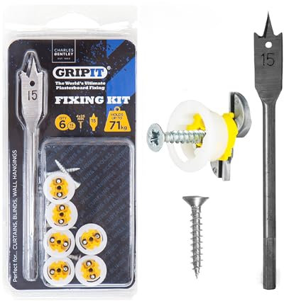 Gripit Yellow Curtain Kit - Pack of 6 - Heavy Duty Plasterboard Fixings for Drywall & Stud Walls, Holds Up to 71kg - For Curtains, Blinds, Mirrors & Frames - Easy Install & UK Designed