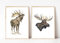 Din A4 Kunstdruck ohne Rahmen - 2er Set Elch Elchkopf Geweih Natur Hirsch Aquarell Druck Poster Deko Bild