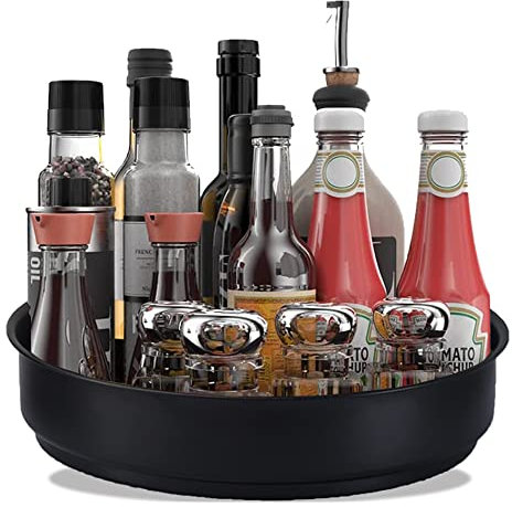 PIGPIGFLY Especiero Giratorio para Cocina, Acero Inoxidable, Negro, 25cm, Rack de Especias, Almacenamiento de Especias