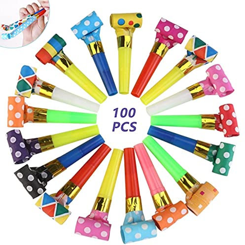 100 Stück Partypfeife Partytröten Kinder Party Gebläse Kids Party Blowouts PartytröTen Luftrüssel Krachmacher Funny Whistles für Geburtstagsfeier, Neujahr Party, Bankett