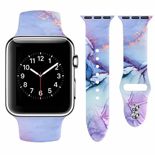 Vozehui Compatible with Apple Watch Strap 38mm 40mm 41mm 42mm 44mm 45mm for Women Men, Soft Silicone Marble Pattern Replacement Strap Sport Band Compatible with iWatch Series SE 9 8 7 6 5 4 3 2 1