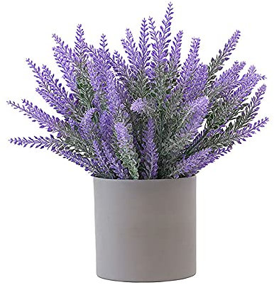Yolispa Piante artificiali di lavanda in vaso, fiori di lavanda artificiali in vaso, fiori di lavanda finti in vaso, per casa, ufficio, decorazione da tavolo
