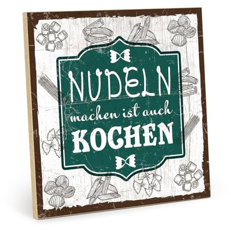 TypeStoff Holzschild mit Spruch – Nudeln – im Vintage-Look mit Zitat als Geschenk und Dekoration zum Thema Kochen und Küche - HS-00856