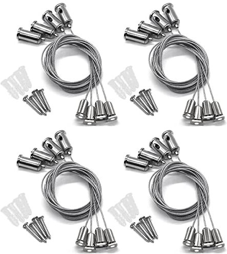 Seilaufhängung Einbauset,Zliger 16Stk Drahtseil Einstellbar Stahlseil Hängend Drahtseil Edelstahl Drahtseil Aufhängung Seilaufhängung Befestigung Stahlseil Edelstahlseil für LED Panel Deckenleuchte