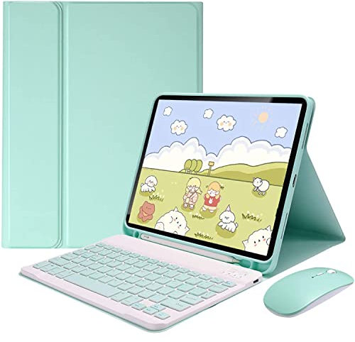 ERY Funda con Teclado para Samsung Galaxy Tab A7 10.4 Modelo 2020 (SM-T500/T505) con Ratón Magnético Desmontable Inalámbrico Bluetooth Ñ Teclado Funda Ultrafina con Soporte,Verde