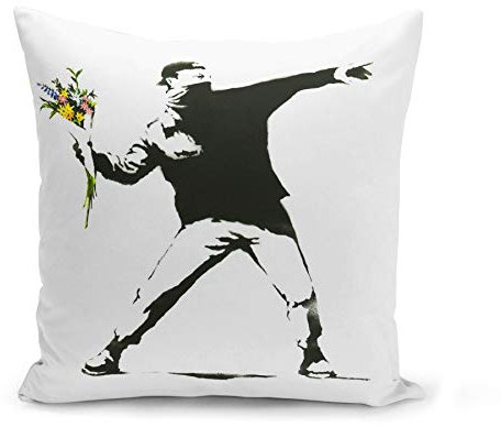 Fabulous Kissen Kissenbezug 40x40 cm Banksy Rage The Flower Thrower Street Art Graffiti Blumen