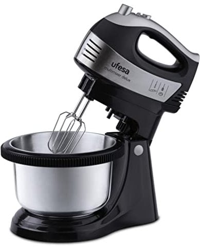 Ufesa BV5655 Multimixer Gyro Delux Batteur Électrique Plus Bol Rotatif, 500W, 5 Vitesses Plus Turbo, 2 Fouets Hélice, 2 Crochets Pétrin, Inox