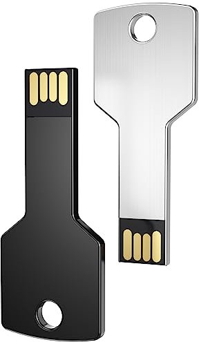 Memoria USB 128GB Forma de Llave Pendrive 2 Piezas Uflatek USB 2.0 Pen Drive Plata Negro Memorias Flash Drive Creative Impermeable Pen USB Externo Data Stick para Regalo