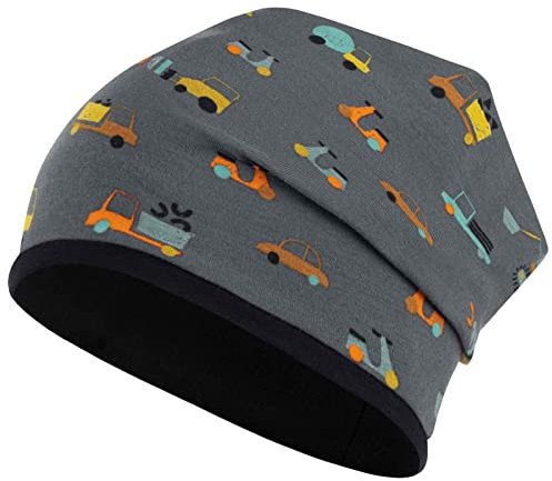 Mütze Junge Kindermütze Übergangsmütze Baumwolle Beanie doppellagig, Größe: 50/52, Farbe: Mittelgrau