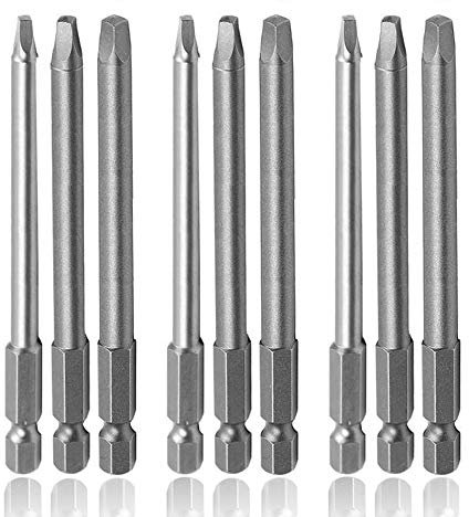 Mesee 9 pièces 100mm Hex Tige Embouts de Tournevis à Tête Carrée Magnétiques Set bits Queue Hexagonale 6.35mm Jeu d'embouts de Vissage SQ1 SQ2 SQ3 pour Outils de Tournevis à Main électrique