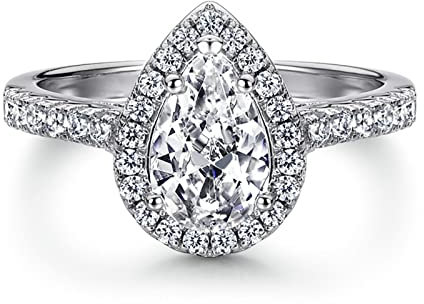 Skcess Ring Damen Silber 925, Zarter Ring Weißes Gold Wassertropfen Zirkon Verlobungsringe Größe 52 (16.6)