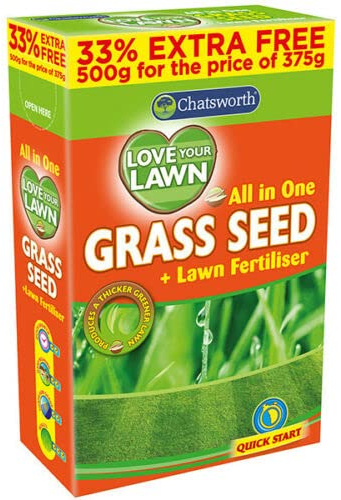 Premium Grass Seed & Lawn Fertiliser Ideal for Patch Repair, Over Seeding, New Lawns & Thickening [Fast Growing UK Climate] (500G)