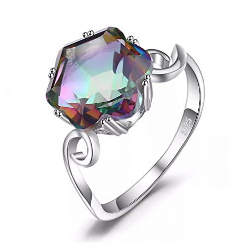 ACGZBD Natürlicher Regenbogen Mystic Quarz 925 Sterling Silber Ringe Frauen Edelstein Schmuck