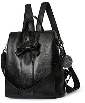 NICOLE & DORIS Damen Rucksäcke Leder Rucksack Anti Diebstahl Rucksackhandtaschen Multifunktions Daypack Rucksack Schulrucksack Stadtrucksack für Reisen Freizeit Arbeit Schwarz