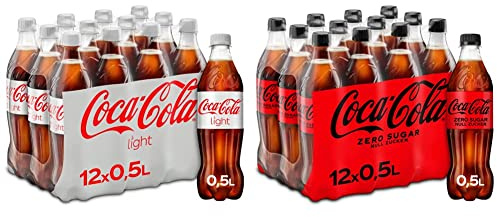 Coca-Cola Light/Erfrischendes Softgetränk in praktischen Flaschen - 12 x 500 ml Einweg Flasche & Zero Sugar, Koffeinhaltiges Erfrischungsgetränk in stylischen Flaschen, EINWEG Flasche (12 x 500 ml)