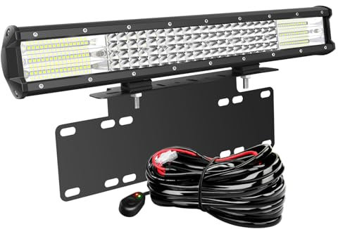 AUXTINGS 22 inch LED Light Bar 570W 4 Row Spot Flood Beam Fog Lights with Wiring Harness Kit,15 inch Number Plate Holder for Jeep Truck Car ATV SUV 4X4 Boat Trailer,12V 24V Waterproof