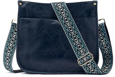 ZOUIQSS Dame Crossbody Taschen Leder Umhängetasche Frauen Hobo Handtasche mit Reißverschluss Schultertasche mit verstellbarem Riemen(Marineblau(5CM) Farbe12)