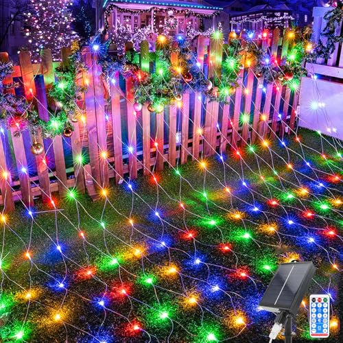 Acxilexy Lichternetz Solarleuchten Außen, 1.5 M x 1.5 M 96 LEDs Lichterkette Netz mit 8 Modi, Fernbedienung, Wasserdichte Lichterketten Vorhang für Weihnachten Hochzeit Garten Fenster Dekoration