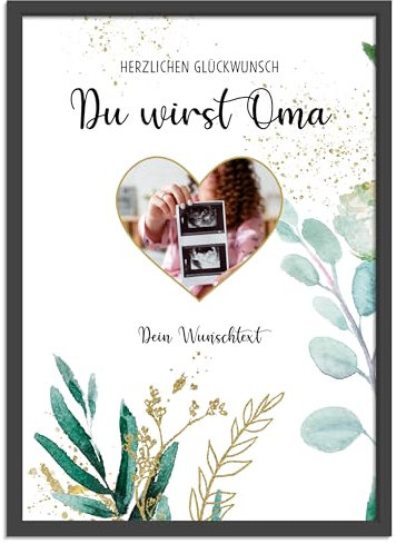 OWLBOOK Schwangerschaft verkünden Du wirst Oma Karte Bild A4 A3 optional im Echtholz Rahmen - Bilderrahmen für Ultraschalbild - Schwangerschaft verkünden Baby Ultraschall Geschenk