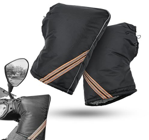 Fadcaer Motorcycle Handlebar Muffs Gloves Windproof Waterproof Handlebar Hand Warmers Winter Motorbike Handlebar Mittens with Reflective Strip and Big Mouth for Motorcycles Scooters Bike Snowmobiles