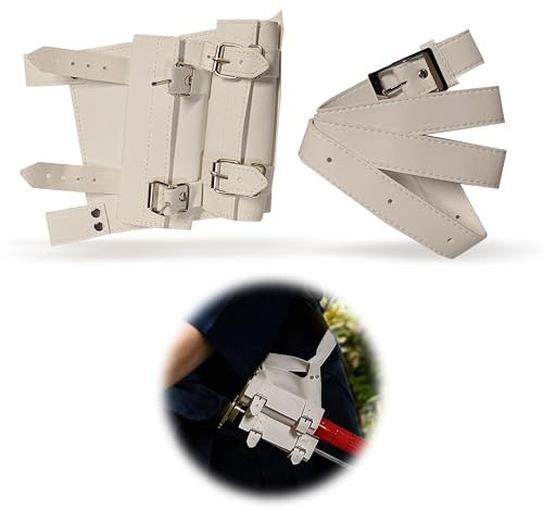 Katana Schwerthalter mit Gürtel - Robuster Gürtel für bequemes Tragen - Perfektes Zubehör, Cosplay und Samurai-Enthusiasten - Accessoire für Samurai-Fans (weiß, 2 Schwerter, gleiche Seite)