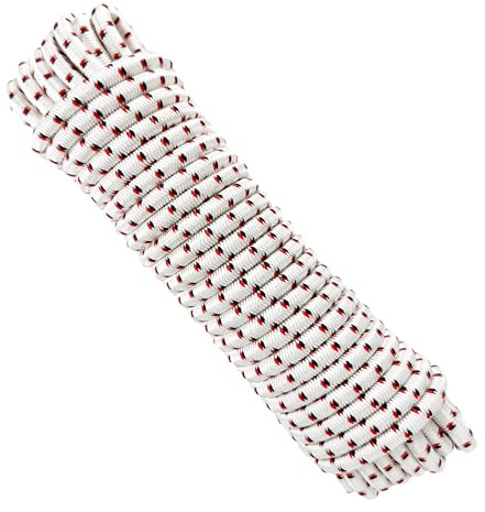 Corde élastique, 8MM * 10M, Polyester, Latex. Blanc avec Rouge Noir