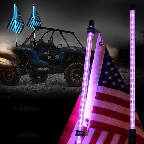 MaiBuL LNNW Drapeau d'antenne de lumière Fouet LED 2 pièces, lumière Fouet LED RVB en Spirale à 360 ° avec télécommande pour camions,Dune Buggy Tout-Terrain (Color : 3ft)