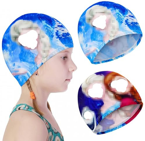 Cuffie da Nuoto per Bambini 2 Pezzi, Poliestere Cuffia, Cuffia da Bagno per Bambini per Capelli Corti e Lunghi, Cuffia Piscina Bambini per Ragazzi e Ragazze