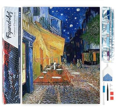 Figured'Art Diamond Painting Erwachsene 40x50cm Ganze Leinwand gerollt Van Gogh – Caféterrasse am Abend 5D Bilder Eckige Steine - DIY Set Basteln
