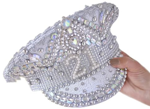 Ginger Ray 21st Birthday Silver Embellished Sequin Hat Milestone Party Wearable Accessory, M