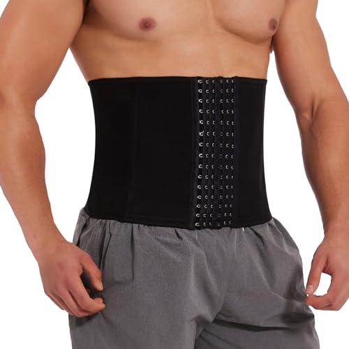 MISS MOLY Waist Trainer for Men Corset with Steel Bones Tummy Control Shapewear Stomach Belt Waist Trimmer Belly Girdle for Fitness Faja Body Shaper with Hooks Black L