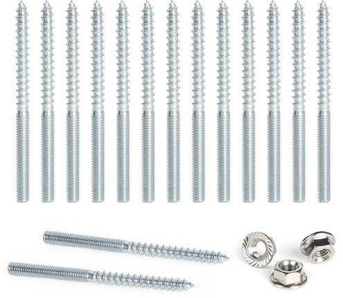 DBREAKS Viti prigioniere Torx, 15 viti a doppia testa M6 x 80 mm, viti a doppio filo con dadi di blocco, viti filettate, filettatura doppia zincata per mobili