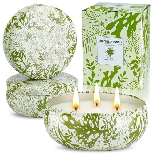 Citronella Kerze Outdoor Drinnen, 36OZ Natürliches Sojawachs Duftkerzen,240 Std Draußen Kerzen, Groß Zitronella Kerze für Camping, Garten, Hause, Hotel, Duftkerzen Kerzen Set Geschenke (Grün)