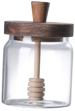 FytStycale 400ml Honey Jar with Wooden Dipper and Lid, Glass Honey Dispenser and Storage Pot for Home Kitchen