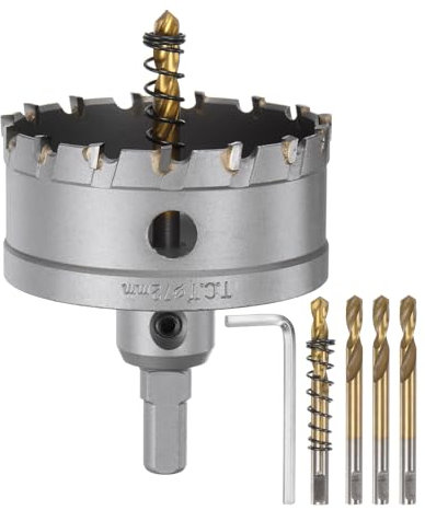 sourcing map Kit de scie-cloche en carbure de tungstène de 72 mm avec 5 forets centraux, ressorts, 1 clé pour acier inoxydable, cuivre, fer, aluminium