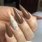 24pcs Long Stiletto Press On Nails - Light Coffee Marble Print Fake Nail Tips With Removable Glue - Acrylic Full Nail Art Accessories for Women