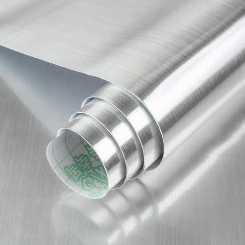 BAYYA Extra breites Edelstahl-Kontaktpapier für Geräte, 121,9 x 899,2 cm, Edelstahl-Vinylfolie, silber-metallische Tapete, Abziehstab, Küche, öldicht, wasserdicht, Aufkleber, Aluminiumfolie, Tapete