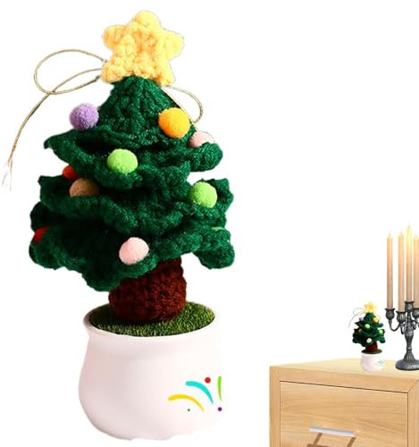 Piante in vaso per albero di Natale all'uncinetto,Albero di Natale all'uncinetto, Creativo portatile lavorato a maglia, fiori artificiali, albero di Natale all'uncinetto, consacrazione fatta a mano