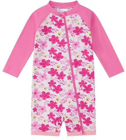 upandfast Maillot de Bain zippé pour Petite Fille avec Protection Solaire UPF 50+ (Fleur de Rose,3-6 Mois)