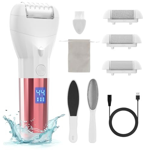 Electric Foot File Pro Rechargeable Foot Callus Remover Scrubber Grinder Pedicure Sets Tools for Feet Care Hard Dead Rough Dry Skin with 3 Rollers Files Storage Bag Dry Cracked Heels Sander & Scrubber