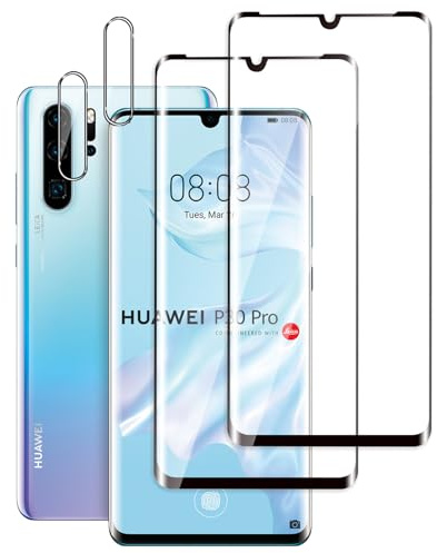 Jinshiweikai 4 Pezzi, 2 x Pellicola Vetro Temperato per HUAWEI P30 pro e 2 x Pellicola Vetro Protettiva Fotocamera Posteriore,3D Copertura Totale,Durezza 9H,Antigraffio,HD Chiaro
