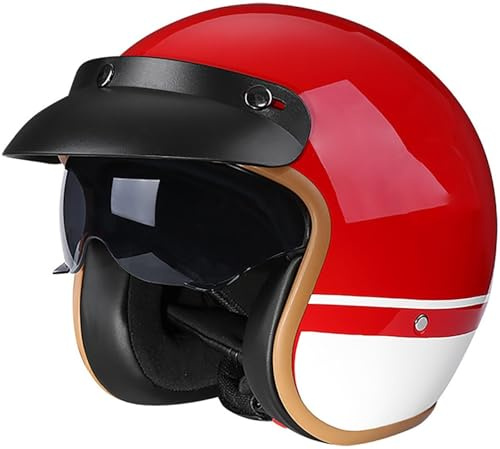 VVPEC Moto Casque Bol Open Face Classic Sun Casque Moto Jet Vintage avec Visière, Casques Vintage à Face Ouverte,ECEDOT Homologué en pour Scooter Chopper - Casque De Moto Homme Et Femme Pilot(9,L=59~6
