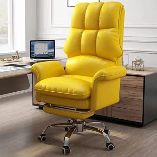 DECAKE Home-Office-Stuhl, ergonomischer PU-Leder-Computer-Schreibtischstuhl, Chefsessel mit Verstellbarer Höhe, Arbeitsstühle mit Rädern, drehbarer Roll-Schminkstuhl für Erwachsene (gelb,