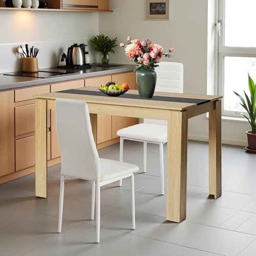 FURNITABLE Esstisch mit 2 Stühlen Esszimmergruppe, 2er Set Esszimmerstühle und Rechteckig Holztisch Essgruppe für Wohnzimmer Küche Büro(120 * 70cm Tisch+2 Weiß Stühle)