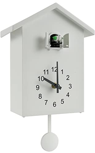 BOBASH Kuckucksuhr Wanduhr Moderne Kuckucksuhren mit Pendel Kuckucksgeräusch für Wandkunst Zuhause Wohnzimmer Büro Dekoration Geschenke (Weiß)